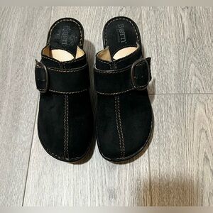 Born Black Suede Mules with Buckle